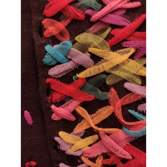 Michael Simon Ribbon Sweater Criss Cross Ribbon Cardigan Art To Wear S - Picture 8 of 12